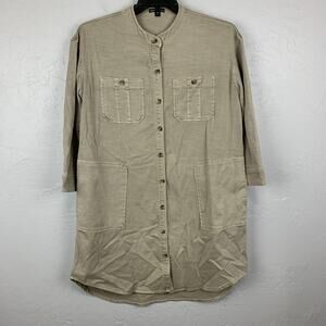 James Perse Shirt Dress Womens Medium Khaki Utility Button Front Pockets WAC8541